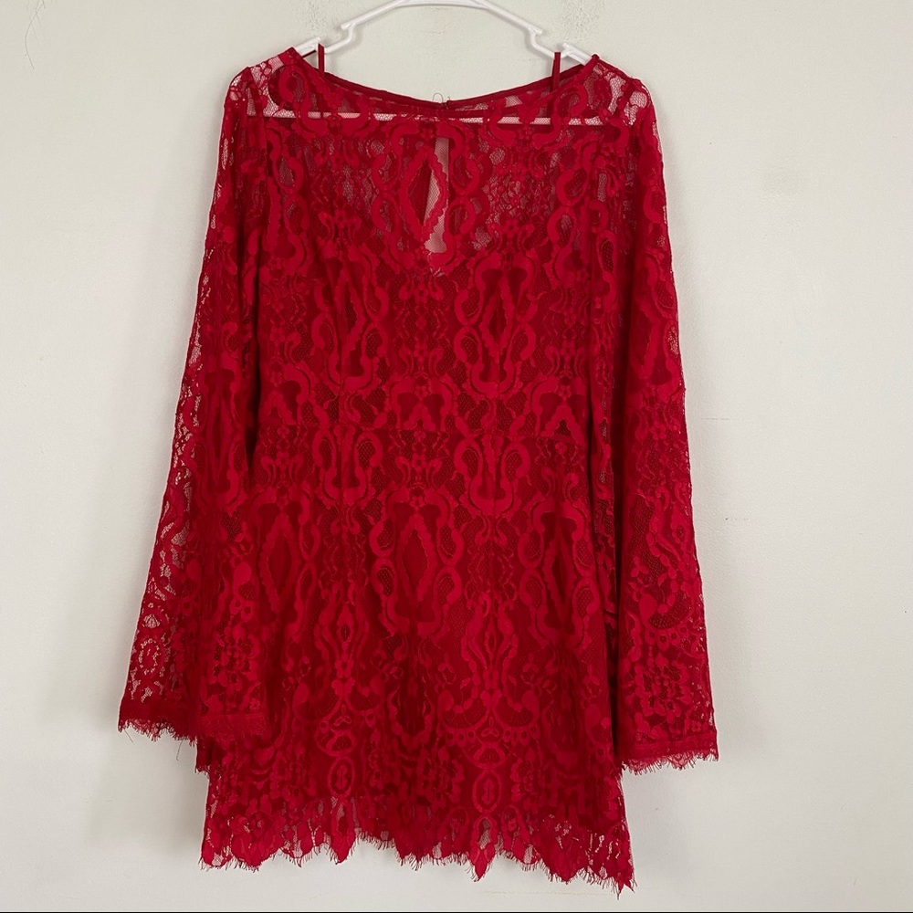 FREE PEOPLE red bell sleeve Lacey dress